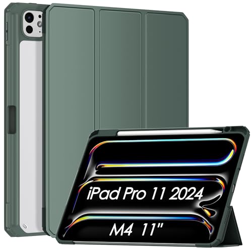 Patamiyar iPad Pro 11 Zoll Hülle M4 2024, iPad Pro 11 Hülle mit Stifthalter, Schlankes Leichtes PU Leder Dreifach Ständer Intelligent Abdeckung iPad Pro 11 2024 Hülle mit Auto Schlaf/Wach - Grün von Patamiyar