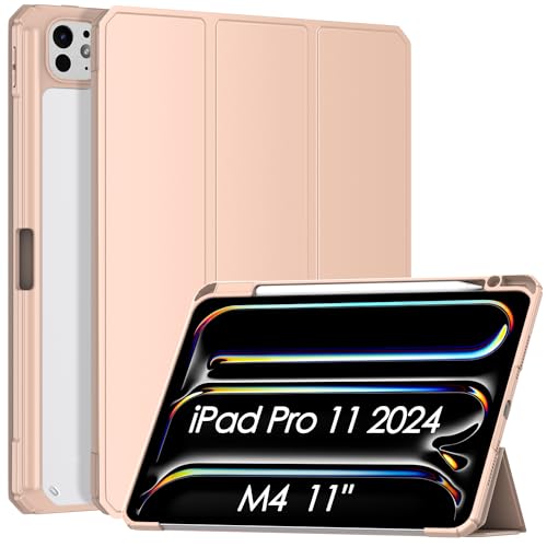 Patamiyar iPad Pro 11 Zoll Hülle M4 2024, iPad Pro 11 Hülle mit Stifthalter, Schlankes Leichtes PU Leder Dreifach Ständer Intelligent Abdeckung iPad Pro 11 2024 Hülle mit Auto Schlaf/Wach - Rosa von Patamiyar