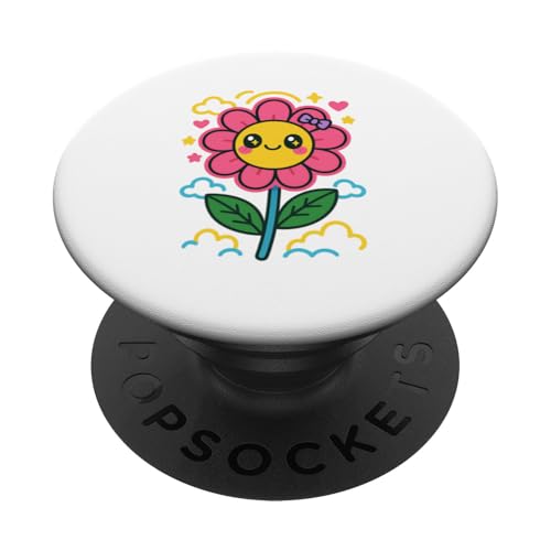 Kawaii-Blume mit rosa Schleife – niedliches Neon-Pastell-Blumen-Design PopSockets Klebender PopGrip von Patchi Guy