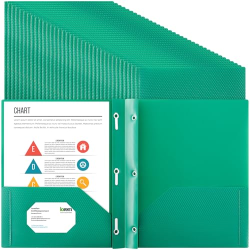 Patelai Kunststoff-Ordner mit Taschen und Zinken, 2 robuste Taschenordner mit 3 Zinken und Verschlüssen, für Büro, Grün, Diamant, 48 Stück von Patelai