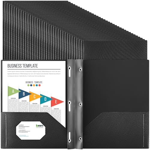 Patelai Kunststoff-Ordner mit Taschen und Zinken, 2 robuste Taschenordner mit 3 Zinken und Verschlüssen, für Büro, Schwarz, Diamant, 48 Stück von Patelai