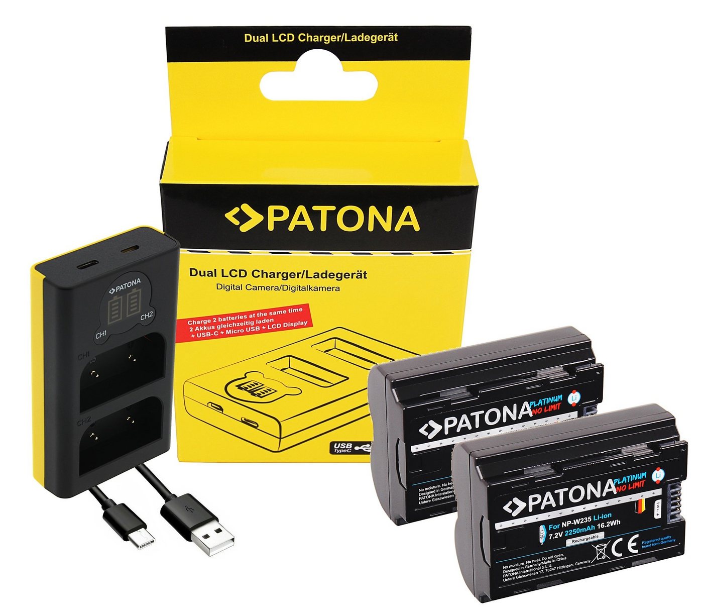 Patona 2 Akku + USB-C Ladegerät für die Fujifilm XT4 X-T4 Kamera-Akku NP-W235 2250 mAh, Dual Ladegerät mit USB-C Anschluss Patona 2 Akku + USB-C Ladegerät für die Fujifilm XT4 X-T4 Kamera-Akku NP-W235 2250 mAh, Dual Ladegerät mit USB-C Anschluss von Patona