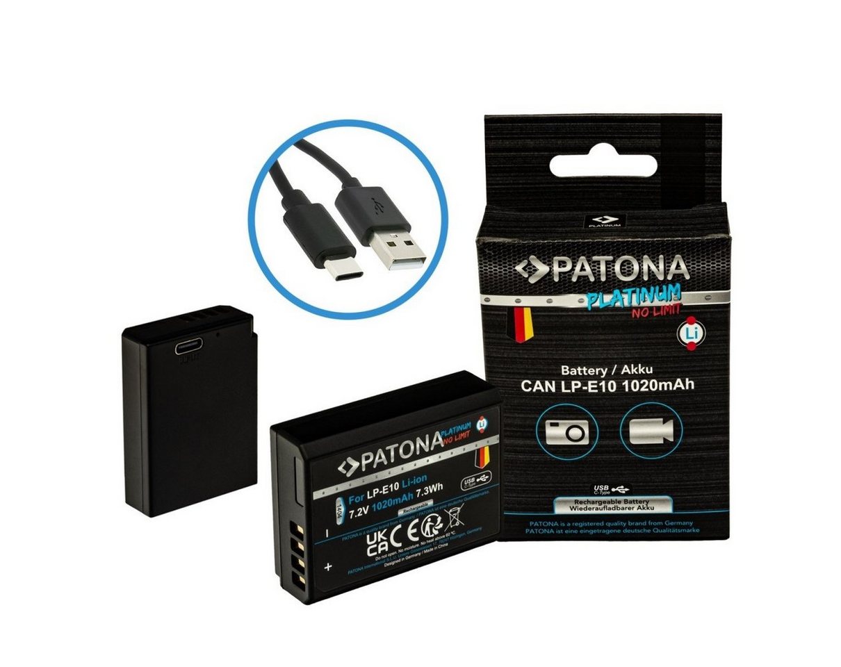 Patona 2x Akku für Canon LP-E10 mit USB C Input Kamera-Akku Ersatzakku Akku 1020 mAh (7,2 V, 2 St), LPE10 EOS1100D EOS 1100D von Patona