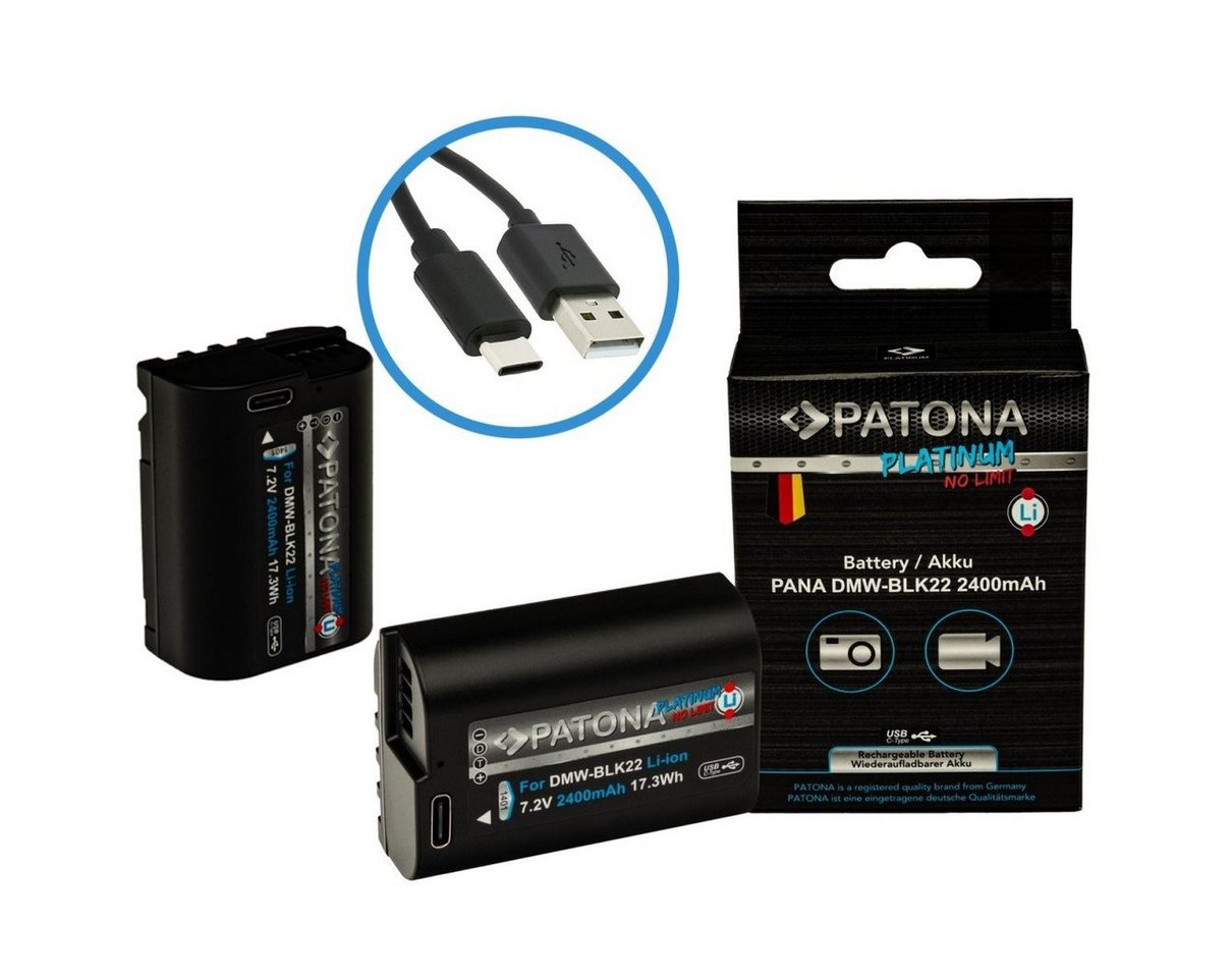 Patona 2x Akku für Panasonic DMW-BLK22 mit USB-C Input Kamera-Akku Ersatzakku Akku 2400 mAh (7,2 V, 2 St), Input S5 G9 GH5 GH5S von Patona