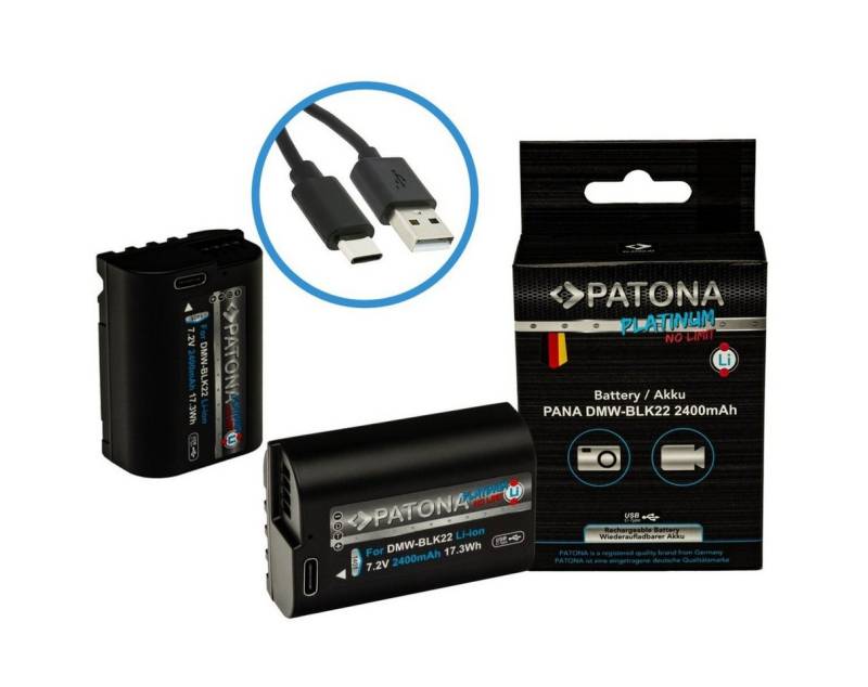 Patona 2x Akku für Panasonic DMW-BLK22 mit USB-C Input Kamera-Akku Ersatzakku Akku 2400 mAh (7,2 V, 2 St), Input S5 G9 GH5 GH5S von Patona