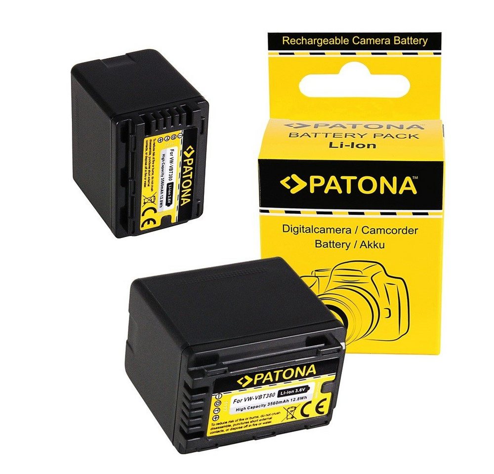 Patona 2x Akku für Panasonic VW-VBT380 Kamera-Akku Ersatzakku 3560 mAh (3,6 V, 2 St), HC-V720 V550 V727EB V770EB W570 W580 H100 TM90 VBT190 von Patona