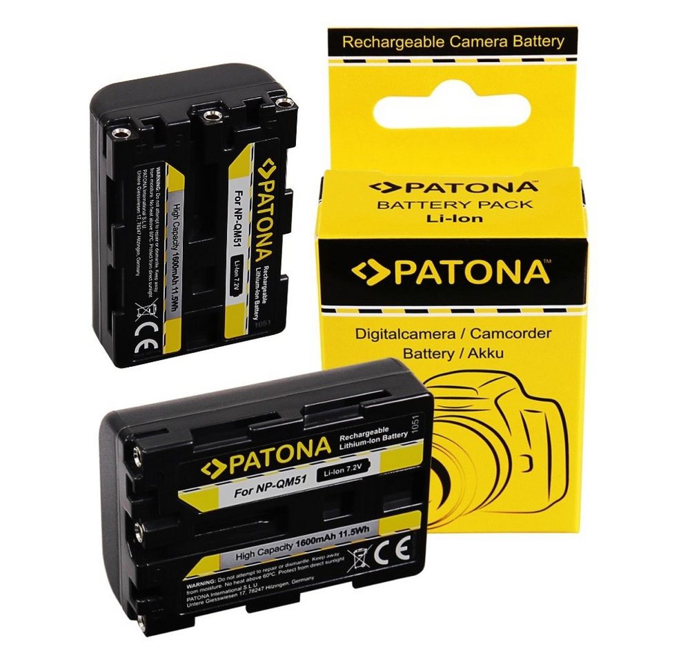 Patona 2x Akku für Sony NP-FM55 Kamera-Akku Ersatzakku Kameraakku 1600 mAh (7,2 V, 2 St), QM51 FM50 DSLR-A100 von Patona