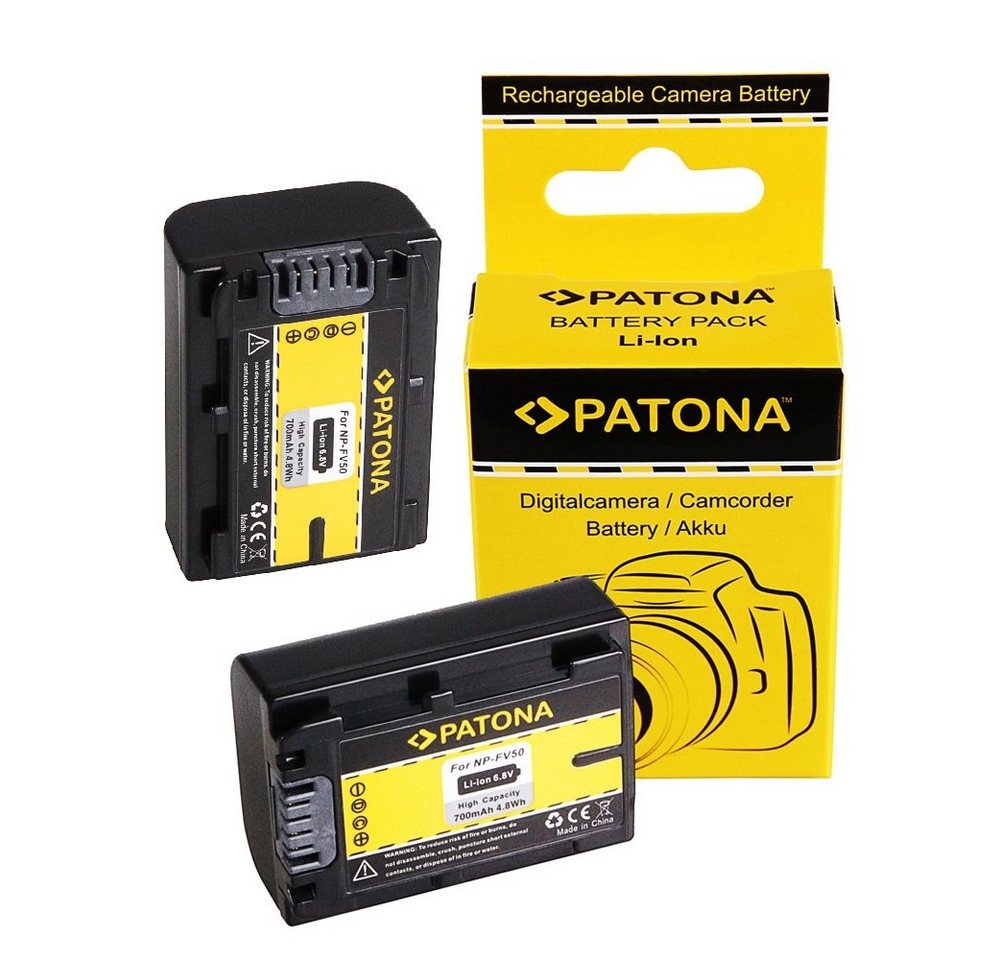 Patona 2x Akku für Sony NP-FV50 Kamera-Akku Ersatzakku Kameraakku 700 mAh (6,8 V, 2 St), HDR-CX110 HDR-CX170 NP-FV30 NP-FV100 DCR-SR88E DCR-SX83E/S von Patona