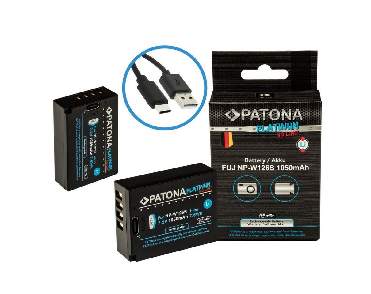 Patona 2x Platinum Akku für Fuji NP-W126S mit USB C Input Kamera-Akku Ersatzakku Akku 1050 mAh (7,2 V, 2 St), FUJIFILM X-H1 X-Pro3 X-T100 von Patona