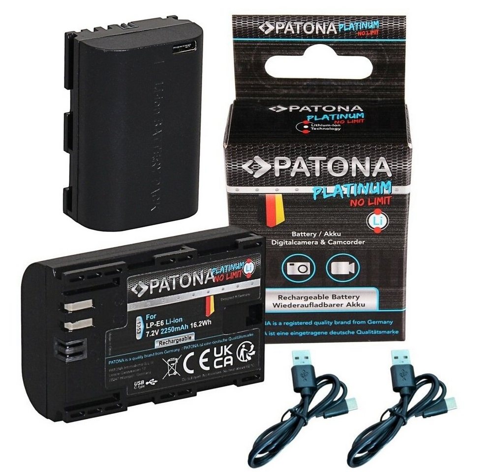 Patona 2x Platinum Akku mit USB-C Eingang für Canon Kamera-Akku Ersatzakku Kamerakku 2250 mAh (7,2 V, 2 St), LP-E6 LPE6 EOS 60D 70D 5D 6D 7D Mark III von Patona
