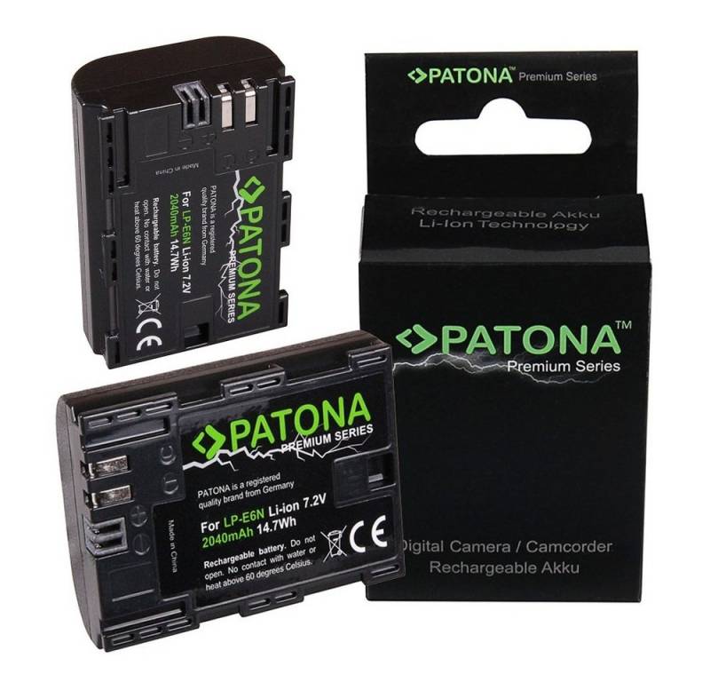Patona 2x Premium Akku für Canon LP-E6N LPE6N XC10 Kamera-Akku Ersatzakku Kameraakku 2040 mAh (7,2 V, 2 St), EOS R EOS 80D 7D 70D 6D 60D von Patona