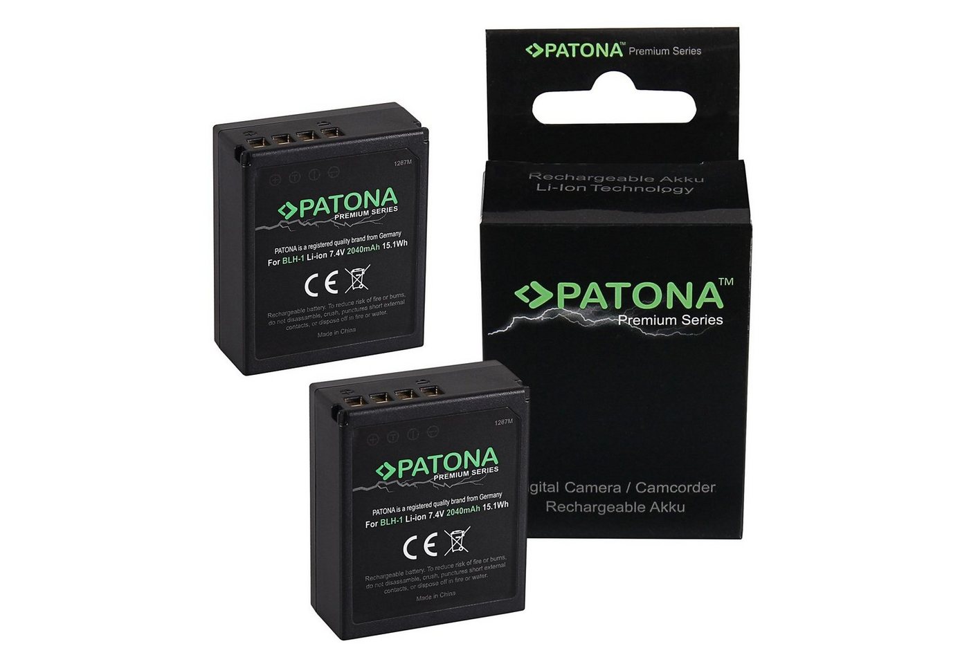 Patona 2x Premium Akku für Olympus BLH-1 Kamera-Akku Ersatzakku 2040 mAh (7,4 V, 2 St), BLH1 OM-D EM-1 Mark II EM1 Mark 2 E-M1X volldecodiert von Patona