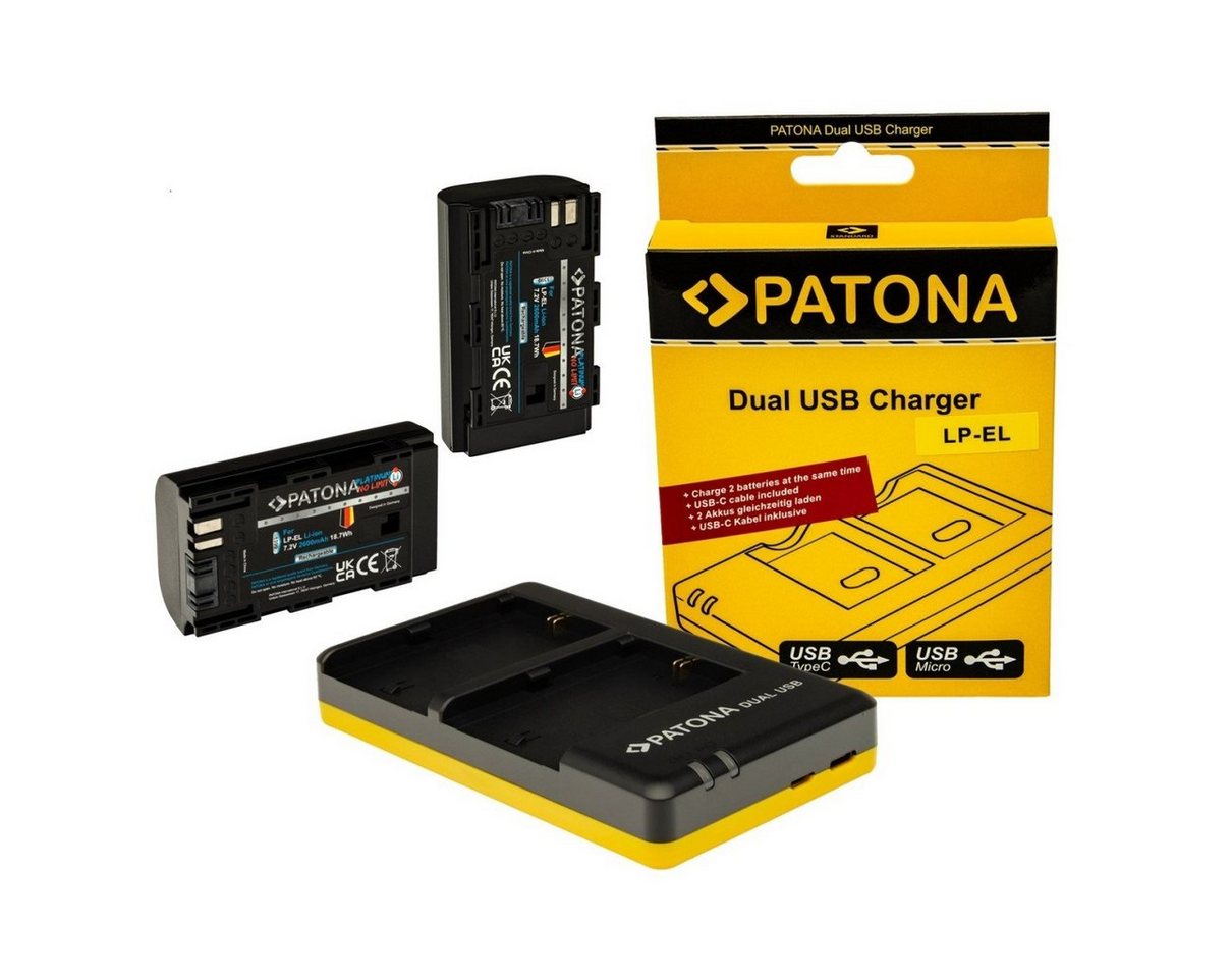 Patona ARLI Set: 2x Akku für Canon LP-EL + Dual Schnell-Ladegerät Kamera-Ladegerät (700,00 mA, 1-tlg., Speedlite EL-1 DS401231) von Patona