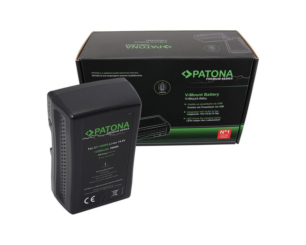 Patona Akku V-Mount 190Wh für Sony BP190WS Kamera-Akku Ersatzakku Kameraakku 13200 mAh (14,4 V, 1 St), BP150w DSR 250P 600P 650P 652P BPGL95 von Patona