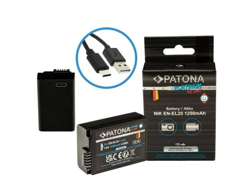 Patona Akku für Nikon EN-EL25 mit USB C Input Kamera-Akku Ersatzakku Akku 1250 mAh (7,6 V, 1 St), EN-EL25 Zfc Z50 Z30 von Patona