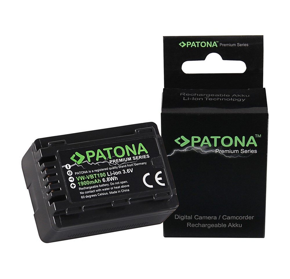 Patona Akku für Panasonic VW-VBT190 Kamera-Akku Ersatzakku 1900 mAh (3,6 V, 1 St), VBT190EK HC-V757 V777 VX878 WX979 WX878 T71 T76 TM90 von Patona