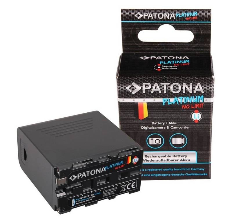 Patona Akku für Sony NP-F970 Kamera-Akku Ersatzakku Kameraakku 10500 mAh (7,2 V, 1 St), F960 F950 LCD inkl. Powerbank 5V/2A USB Micro USB USB-C MVC-FD200 von Patona