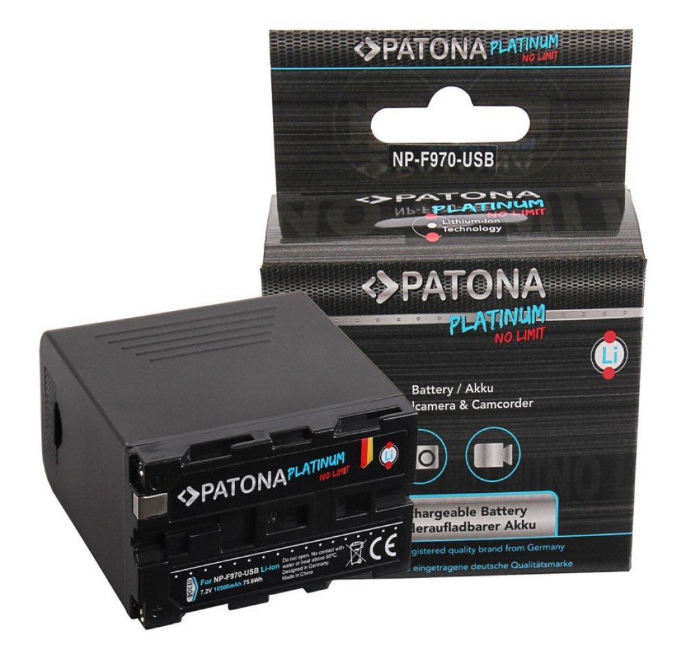 Patona Akku für Sony NP-F970 Kamera-Akku Ersatzakku Kameraakku 10500 mAh (7,2 V, 1 St), F960 F950 inkl. Powerbank MVC-FD200 HDV Z1 GV-D800 DSC-D770 von Patona