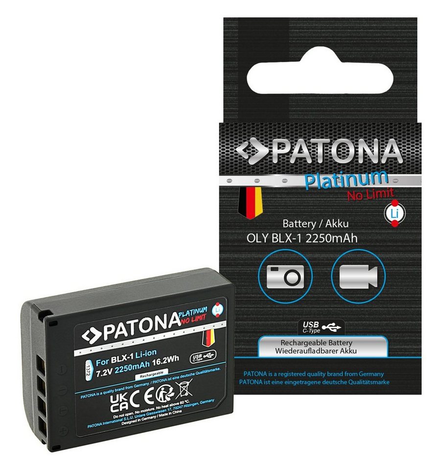 Patona Akku mit USB-C Eingang für die Olympus OM-1 kompatibel mit Olympus Kamera-Akku BL-X1 2250 mAh von Patona
