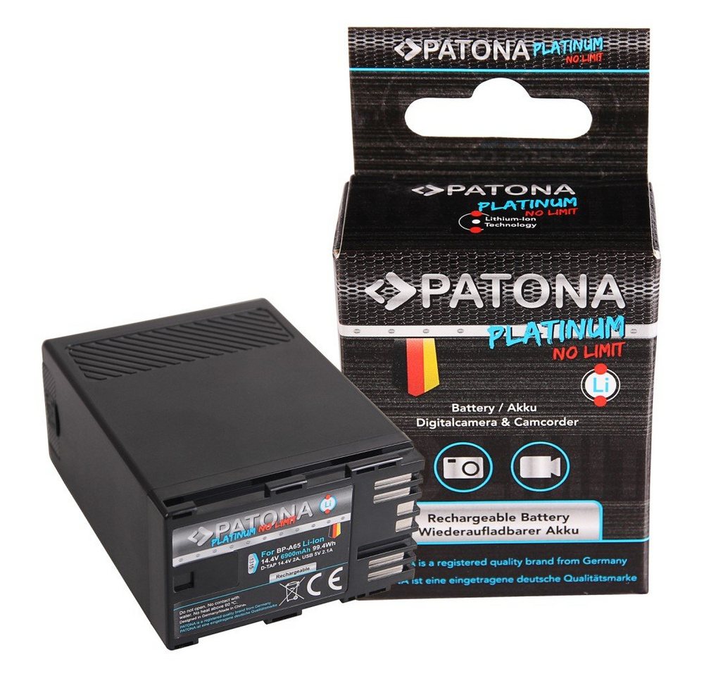 Patona Platinum Akku für Canon BP-A65 Kamera-Akku Ersatzakku Kameraakku 6900 mAh (14,4 V, 1 St), A60 A30 EOS C200 C300 Mark II XF705 D-Tap USB-Output von Patona