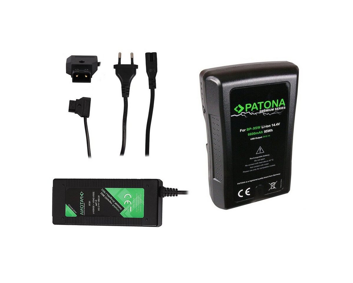 Patona Premium Akku für Sony BP-95WS Kamera-Akku Akkuset Ersatzakku 6600 mAh (14,4 V, 1 St), V-Mount 95Wh + Ladegerät von Patona