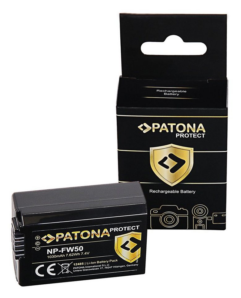 Patona Protect Akku für die Sony Alpha 6000 6400 ZV-E10 Kamera-Akku NP-FW50 1030 mAh, hitzeresistentes V1 Gehäuse von Patona
