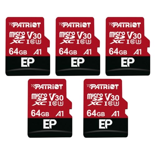 Patriot Memory 64GB A1 / V30 Speicherkarte für Android-Telefone und -Tablets, 4K-Videoaufzeichnung - 5er Pack von Patriot Memory