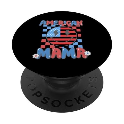 American Mama Retro Groovy Smile Face USA Flagge 4. Juli PopSockets Klebender PopGrip American Mama Retro Groovy Smile Face USA Flagge 4. Juli PopSockets Klebender PopGrip von Patriotic American 4th of July Apparel