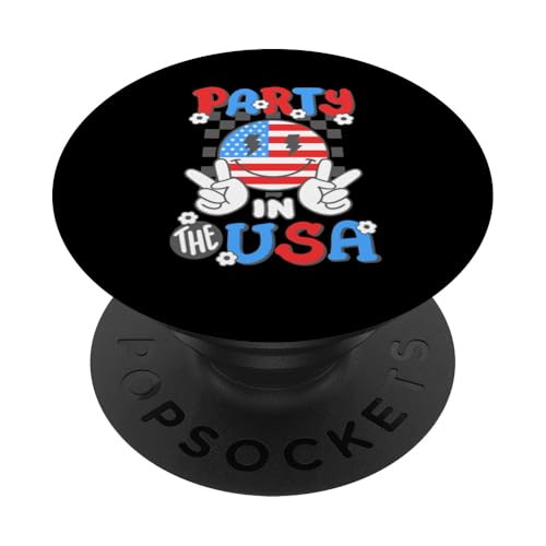 Party In The USA Retro Groovy Smile Face 4th of Juli Women PopSockets Klebender PopGrip Party In The USA Retro Groovy Smile Face 4th of Juli Women PopSockets Klebender PopGrip von Patriotic American 4th of July Apparel