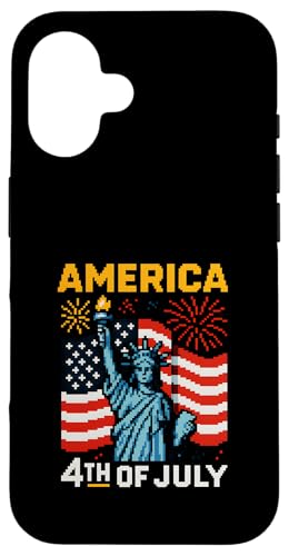 Retro 8-Bit Videospiel 4. Juli Amerika Freiheitsstatue Hülle für iPhone 16 Retro 8-Bit Videospiel 4. Juli Amerika Freiheitsstatue Hülle für iPhone 16 von Patriotic Panache - 4th of July & Memorial Day