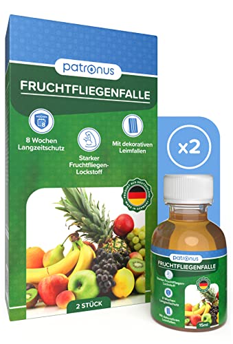 Fruchtfliegenfalle mit starkem Lockstoff - 2 Stück - Obstfliegenfalle mit Sofort- und Langzeitwirkung - ideal für die Küche von Patronus