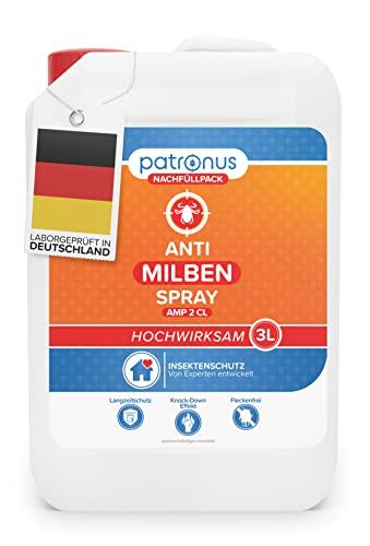 Milbenspray für Matratzen und Polster - 3 Liter Nachfüllpack - Anti Milben-Spray als Mittel gegen Hausstaubmilben - geruchsneutral, hochwirksam und laborgeprüft von Patronus