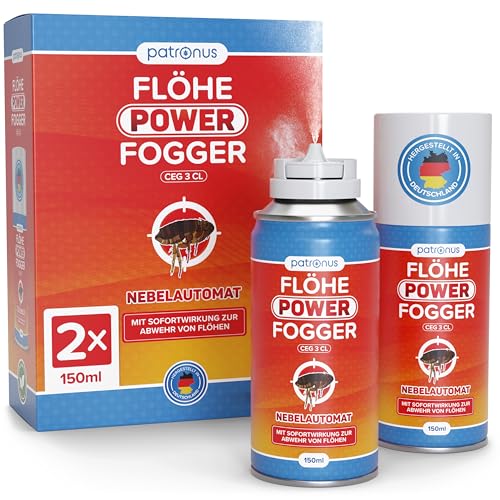 Patronus Flöhe Power Fogger CEG 3 CL - 2x 150ml - effektiver Floh-Fogger mit maximaler Sofortwirkung zur Abwehr gegen Flöhe in der Wohnung - für schwierig erreichbare Floh-Verstecke von Patronus