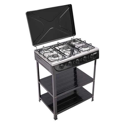 5-Brenner Naturgasherd 2.5kw Gaskocher mit 2 Regalen(Zutaten aufbewahren oder Schutz Wind) und Rutschfester Halterung Natur Gasherd Tragbarer Gasherd Gaskochfeld Camping Gasherd Outdoor Gaskocher von PattenlLevi