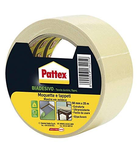 Pattex Doppelseitiges Klebeband, Band für Teppiche, Teppiche und andere Bodenbeläge, Klebekraft, 50 mm x 25 m von Pattex