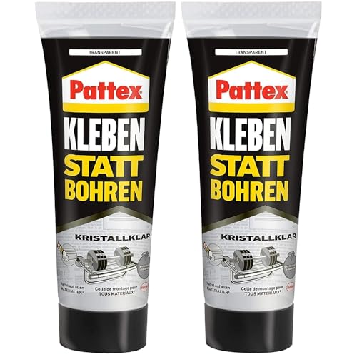 Pattex Kleben statt Bohren Montagekleber 2 x 90 g Tube, für kristallklare Verklebungen, Baukleber für alle Materialien, Universalkleber für innen und außen von Pattex