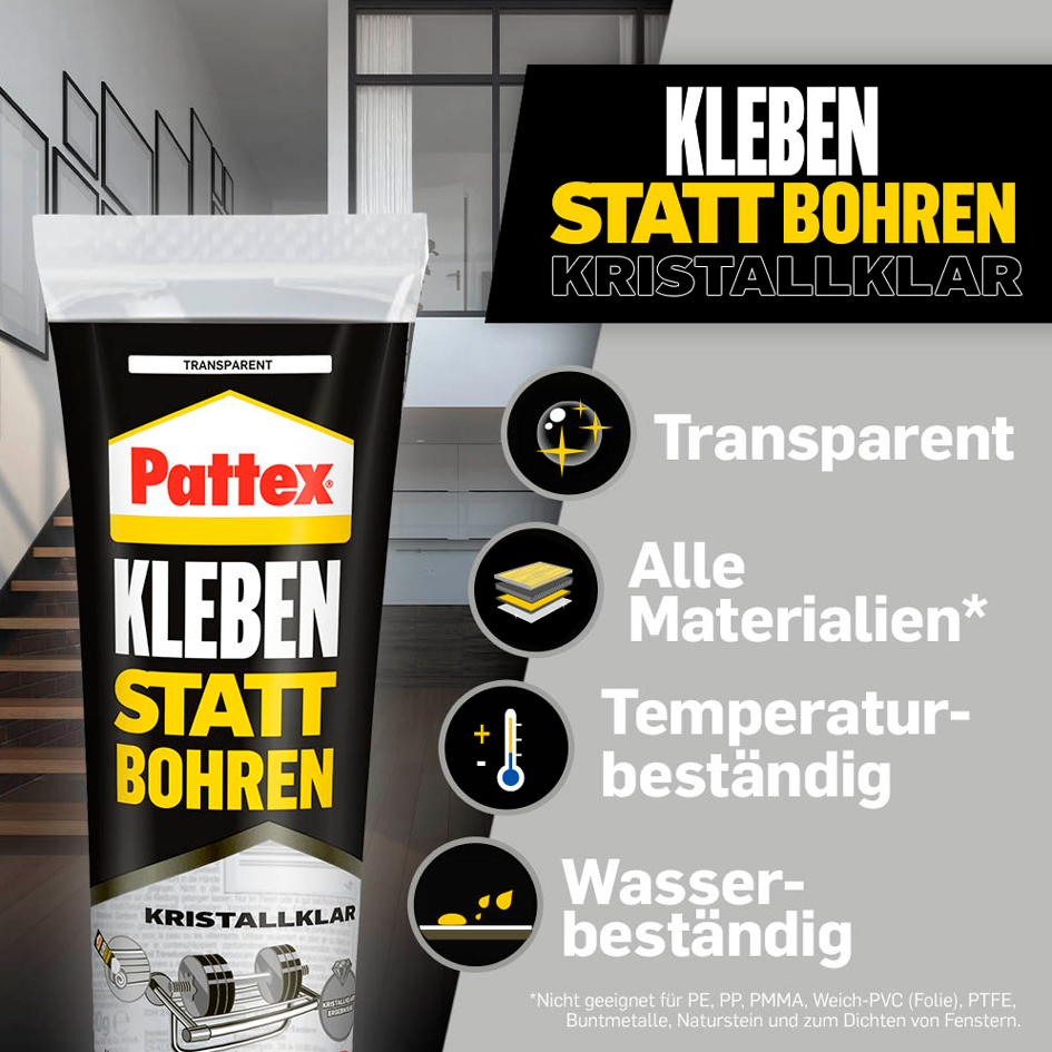 Pattex Kraftkleber Kleben statt Bohren KRISTALLKLAR, 90 g Pattex Kraftkleber Kleben statt Bohren KRISTALLKLAR, 90 g von Pattex