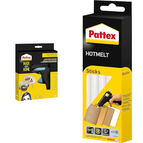 Pattex Made at Home Heißklebepistole, Set aus 1x Klebepistole und 6x Heißklebesticks & Hotmelt 827353 Sticks, Klebesticks, Heißkleber Sticks zum Basteln, 1x10 Sticks, Transparent, 200 g, PTK6 Pattex Made at Home Heißklebepistole, Set aus 1x Klebepistole und 6x Heißklebesticks & Hotmelt 827353 Sticks, Klebesticks, Heißkleber Sticks zum Basteln, 1x10 Sticks, Transparent, 200 g, PTK6 von Pattex