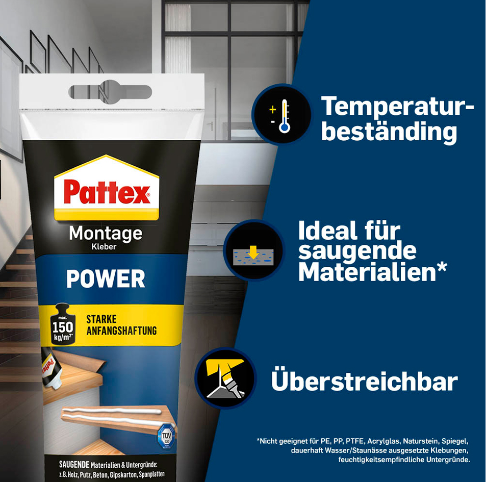 Pattex Montagekleber POWER, weiß, 250 g Standtube von Pattex