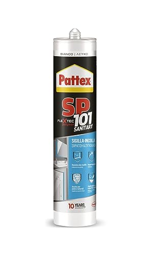 Pattex Polymer SP101 Sanitär Dichtmittel für Badezimmer und Sanitärkeramik, haftet auf feuchten Oberflächen, UV- und witterungsbeständig, weißer Dichtstoff, Kartusche 280 ml von Pattex
