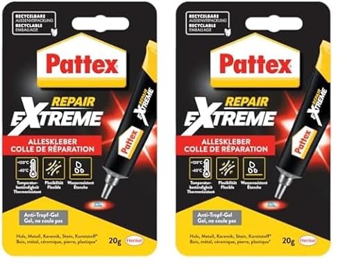 Pattex Repair Extreme, nicht-schrumpfender und flexibler Alleskleber, temperaturbeständiger Reparaturkleber, starker Kleber für innen und außen, 1x20g Tube (Packung mit 2) von Pattex