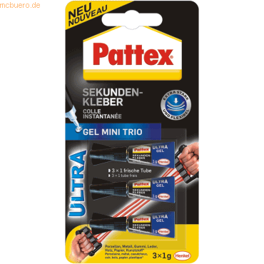 Pattex Sekundenkleber Ultra Gel Mini Trio lösungsmittelfrei 3x 1g von Pattex