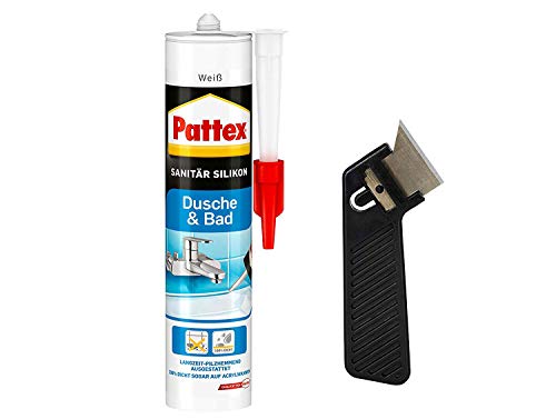 Pattex Silikon Dusche & Bad, weiß, Premium-Silikon für alle Anwendungen im Sanitärbereich, elastisch, abriebfest, Spar-Set mit 300 ml und einem Fugenkratzer „Pattex Fugenhai“, 9HPFDBWP1X Pattex Silikon Dusche & Bad, weiß, Premium-Silikon für alle Anwendungen im Sanitärbereich, elastisch, abriebfest, Spar-Set mit 300 ml und einem Fugenkratzer „Pattex Fugenhai“, 9HPFDBWP1X von Pattex