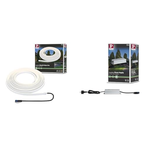 Paulmann 94681 Plug & Shine LED Außenleuchte Stripe Smooth IP68 1m & 988.49 Outdoor Plug & Shine Power Supply IP44 230/24V DC 75W 98849 Trafo Transformator Aussenleuchten, Silber von Paulmann