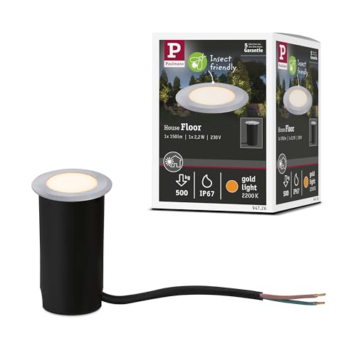 Paulmann 94726 LED Außenleuchte Bodeneinbauleuchte Goldlicht insektenfreundlich IP67 rund 50mm 2200K 2,2W 60lm 230V Alu Kunststoff, Metall von Paulmann