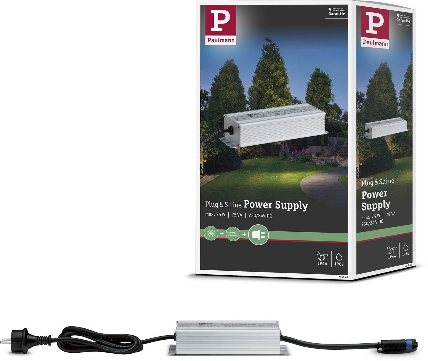 Paulmann Outdoor Plug & Shine Power Supply Silber Alu Trafo (IP67 230/24V DC 75W) von Paulmann
