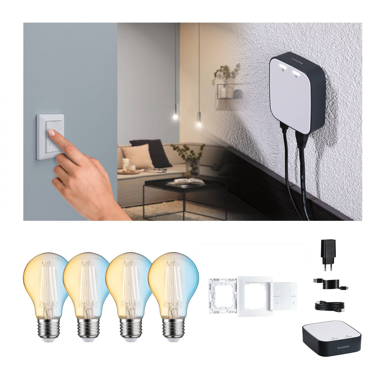 Paulmann Smart Home Set ZigBee 4x E27 7W LED Filament CCT Paulmann Smart Home Set ZigBee 4x E27 7W LED Filament CCT von Paulmann