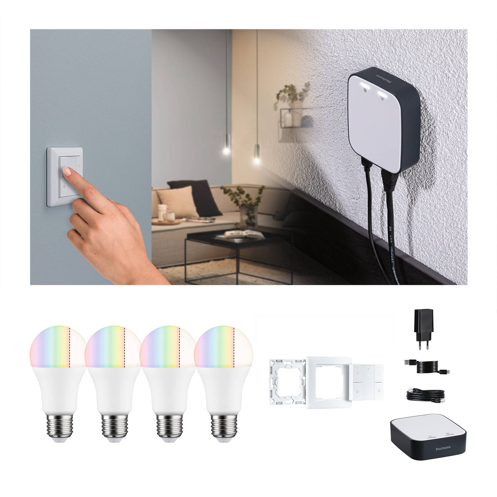 Paulmann Smart Home Set ZigBee 4x E27 9,3W LED matt RGBW Paulmann Smart Home Set ZigBee 4x E27 9,3W LED matt RGBW von Paulmann