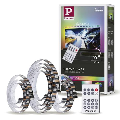 Paulmann TV Strips 55 Zoll 78880 LED-Streifen-Basisset mit USB-Anschluss 5V 2m RGB 1 Set von Paulmann