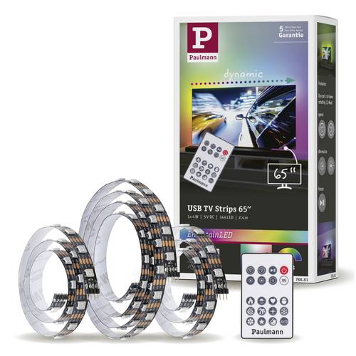 Paulmann TV Strips 65 Zoll 78881 LED-Streifen-Basisset mit USB-Anschluss 5V 2.4m RGB 1 Set von Paulmann